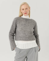 Skraistas: Fog Grey Silk & Mohair Cropped Cardigan